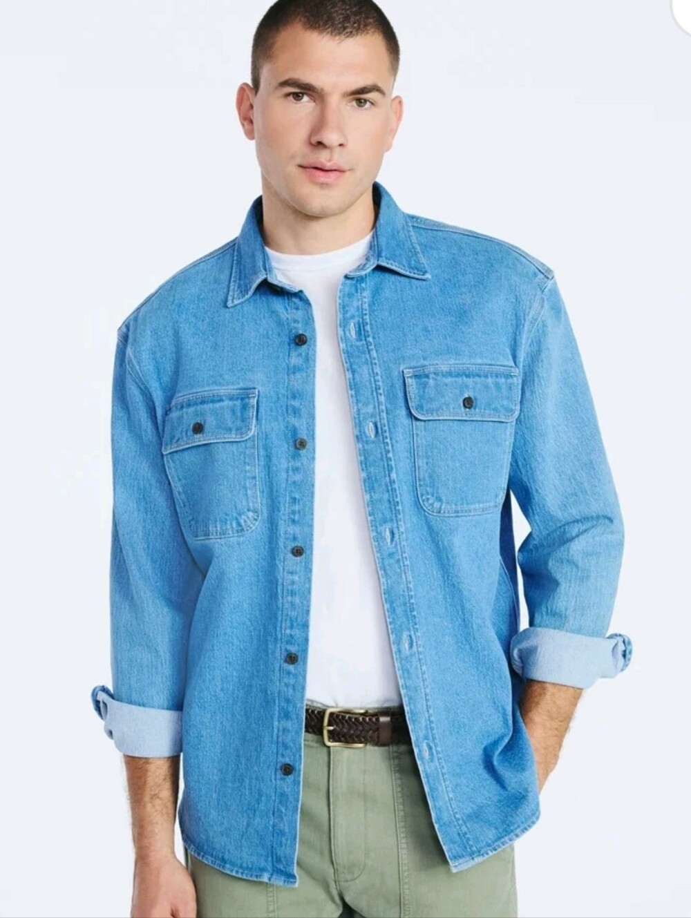 Free Assembly Men's Heavyweight Denim Overshirt with Long Sleeves